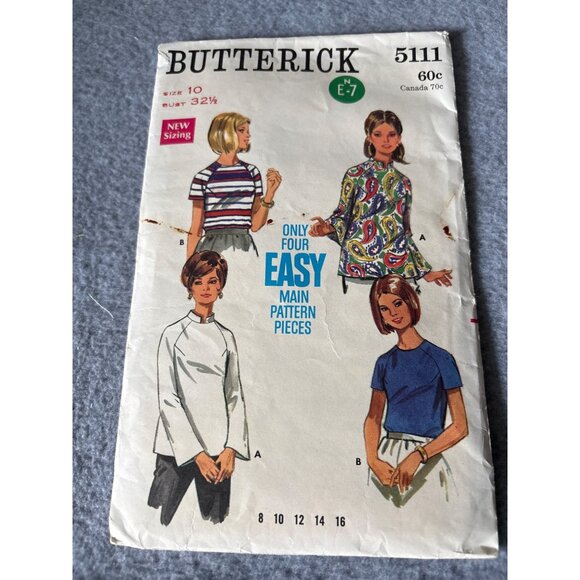 Butterick 5111 Misses Blouse Sewing Pattern Size 10 1/2 Retro 60s Style Vintage - Picture 4 of 4